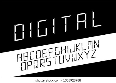 Fuente digital minimalista. Alfabeto vectorial inglés. Letras latinas Techno
