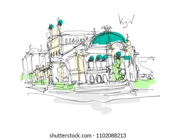 digital minimalistic sketch drawing of Opera and Ballet Theater in Kiev, Ukraine, vector illustration