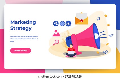 Digital Mobile And Affiliate Online Social Media, Digital Marketing Concept. Refer A Friend Advertising Content Promotion Strategy. Modern Flat Design Of Landing Page. vector illustration