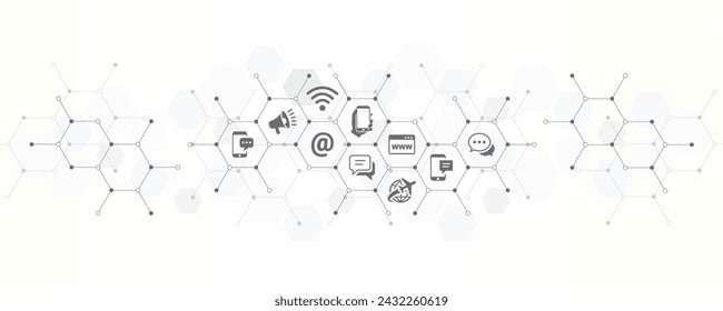 Digital and mobile communication banner vector illustration with the website icons and symbol of network mobile digital communication technology concept