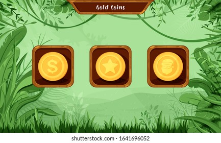 Digital and mobile game element assets. Gold coin set - star, dollar, and Santa