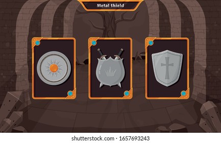 Activos de elementos de juego digitales y móviles - juego de escudos metálicos