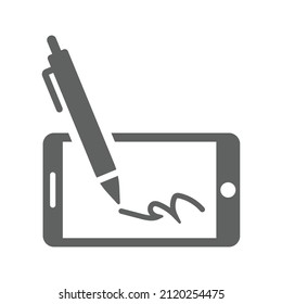 Digital, mobile, pen, sign icon. Gray vector graphics.