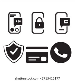 Conjunto vetorial de ícones de comunicação e segurança móvel digital.