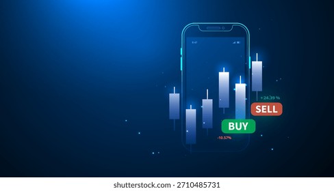Ilustración vectorial de App de Negociación de Acciones Móviles Digitales para Inversión Financiera y Análisis de Mercado