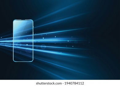 digital mobile technology background with glowing speed rays