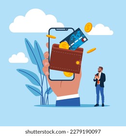 Digital mobile wallet. Modern vector illustration in flat style