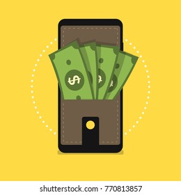 Digital mobile wallet vector concept icon. smartphone screen with wallet and credit cards on screen.