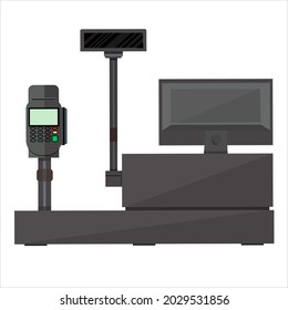 Digital mobile Weighing machine with computer Grocery store Illustrations and Vector.