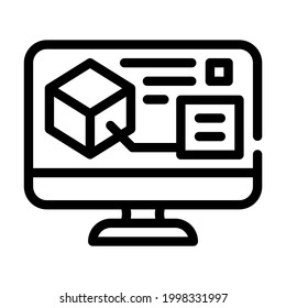 digital model on computer screen line icon vector. digital model on computer screen sign. isolated contour symbol black illustration