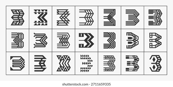 Conjunto de logotipo de línea abstracta digital moderna número 3