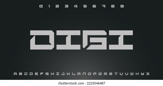 DIGITAL Modern abstract digital tech font. Logo creative font, type, technology, movie, digital, music, movie. Font and illustration in vector format.