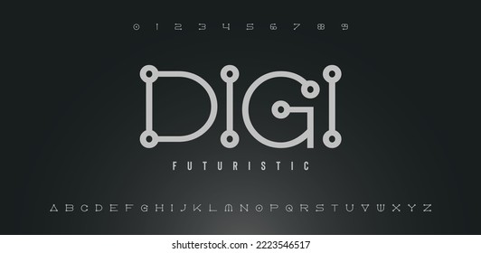 DIGITAL Modern abstract digital tech font. Logo creative font, type, technology, movie, digital, music, movie. Font and illustration in vector format.