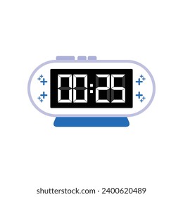 Digital modern alarm clock close up displaying 00:25 o'clock, simple flat black icon vector