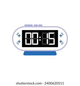 Cierre del reloj de alarma digital moderno con 00:15 en punto, simple vector de icono negro plano