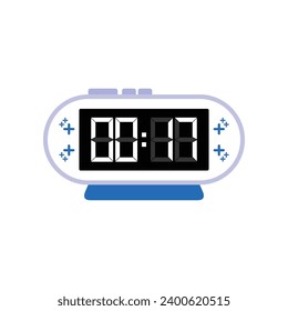 Digital modern alarm clock close up displaying 00:17 o'clock, simple flat black icon vector