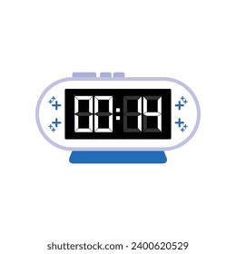 Digital modern alarm clock close up displaying 00:14 o'clock, simple flat black icon vector