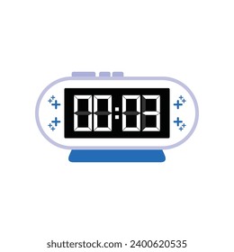 Digital modern alarm clock close up displaying 00:03 o'clock, simple flat black icon vector