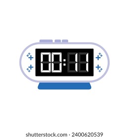 Digital modern alarm clock close up displaying 00:11 o'clock, simple flat black icon vector