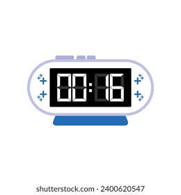 Digital modern alarm clock close up displaying 00:16 o'clock, simple flat black icon vector