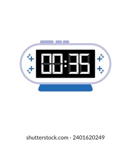 Digital modern alarm clock close up displaying 00:35 o'clock, simple flat black icon vector