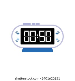 Digital modern alarm clock close up displaying 00:50 o'clock, simple flat black icon vector