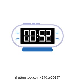 Digital modern alarm clock close up displaying 00:52 o'clock, simple flat black icon vector