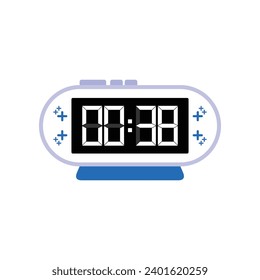 Digital modern alarm clock close up displaying 00:38 o'clock, simple flat black icon vector