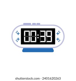 Digital modern alarm clock close up displaying 00:39 o'clock, simple flat black icon vector