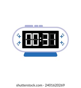 Digital modern alarm clock close up displaying 00:31 o'clock, simple flat black icon vector