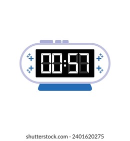 Digital modern alarm clock close up displaying 00:57 o'clock, simple flat black icon vector