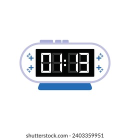 Digital Modern Alarm Clock Close Up Displaying 01:13 O'clock, Simple Flat Icon Vector