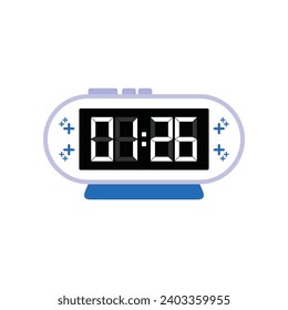 Digital Modern Alarm Clock Close Up Displaying 01:26 O'clock, Simple Flat Icon Vector