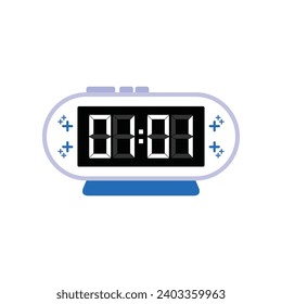Digital Modern Alarm Clock Close Up Displaying 01:01 O'clock, Simple Flat Icon Vector