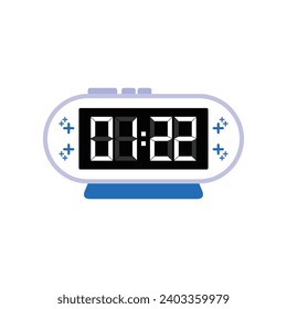 Digital Modern Alarm Clock Close Up Displaying 01:22 O'clock, Simple Flat Icon Vector