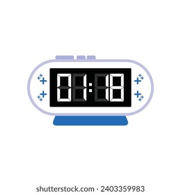 Digital Modern Alarm Clock Close Up Displaying 01:18 O'clock, Simple Flat Icon Vector