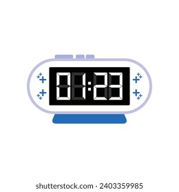 Digital Modern Alarm Clock Close Up Displaying 01:23 O'clock, Simple Flat Icon Vector