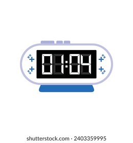 Digital Modern Alarm Clock Close Up Displaying 01:04 O'clock, Simple Flat Icon Vector