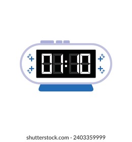 Digital Modern Alarm Clock Close Up Displaying 01:10 O'clock, Simple Flat Icon Vector