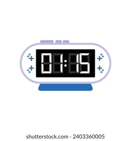 Digital Modern Alarm Clock Close Up Displaying 01:15 O'clock, Simple Flat Icon Vector