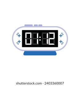 Digital Modern Alarm Clock Close Up Displaying 01:12 O'clock, Simple Flat Icon Vector