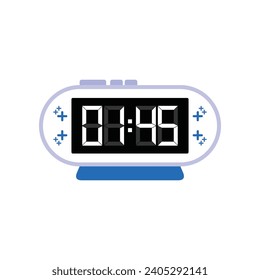 Digital Modern Alarm Clock Close Up Displaying 01:45 O'clock, Simple Flat Icon Vector