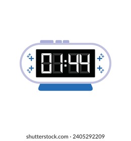 Digital Modern Alarm Clock Close Up Displaying 01:44 O'clock, Simple Flat Icon Vector