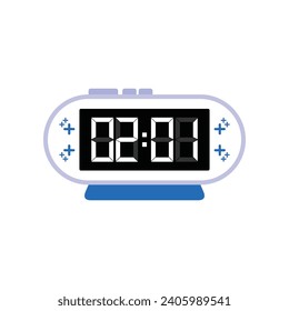 Digital Modern Alarm Clock Close Up Displaying 02:01 O'clock, Simple Flat Icon Vector