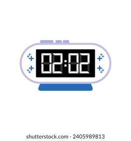 Digital Modern Alarm Clock Close Up Displaying 02:02 O'clock, Simple Flat Icon Vector