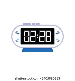 Digital Modern Alarm Clock Close Up Displaying 02:28 O'clock, Simple Flat Icon Vector