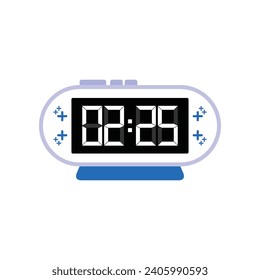 Digital Modern Alarm Clock Close Up Displaying 02:25 O'clock, Simple Flat Icon Vector