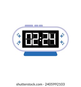 Digital Modern Alarm Clock Close Up Displaying 02:24 O'clock, Simple Flat Icon Vector