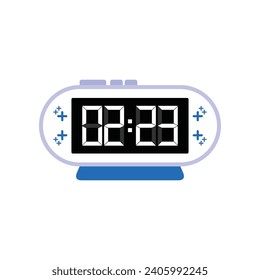 Digitale moderne Weckuhr, Nahaufnahme mit 02:23 Uhr, einfacher Flachbildschirm, Vektorgrafik