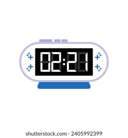 Digital Modern Alarm Clock Close Up Displaying 02:21 O'clock, Simple Flat Icon Vector